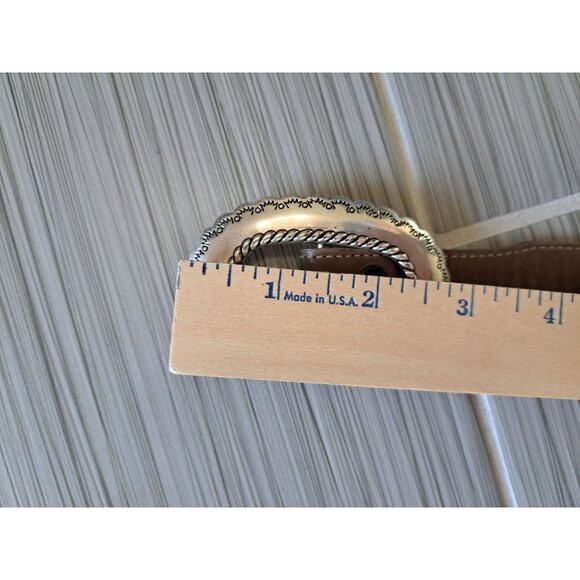 Justin Top Grain Cowhide Belt W/Silver Brown Scalloped Buckle Size 32 Women's - Picture 10 of 10